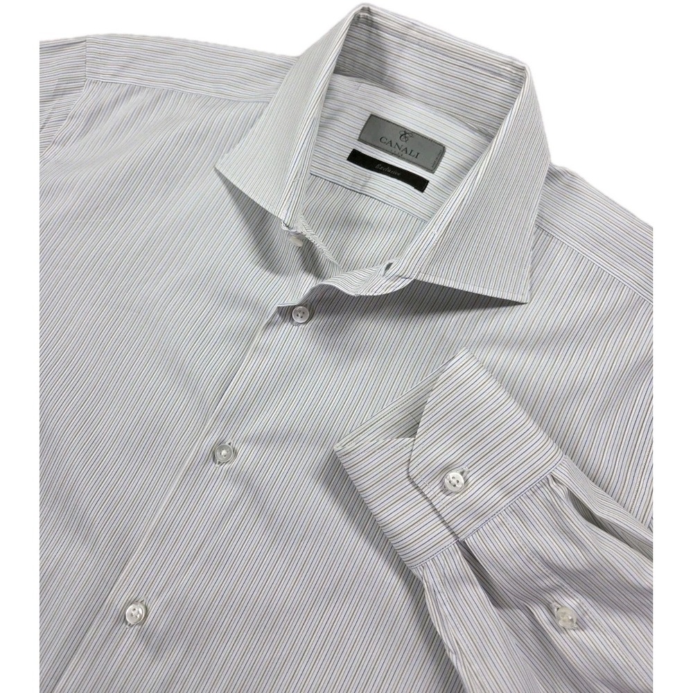 Canali Exclusive Dress‎ Shirt Mens 42 16.5 Striped Long Sleeve Button Up  Italy